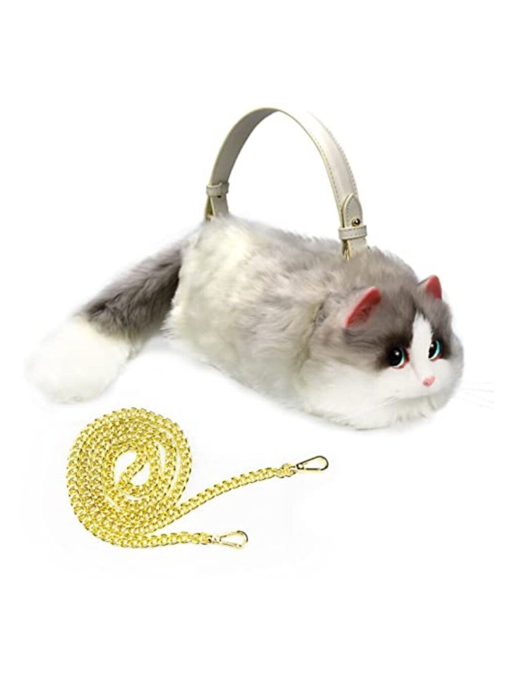 Handmade Plush Cat Crossbody Bag Polyester Cotton Faux Fur Women's Purse